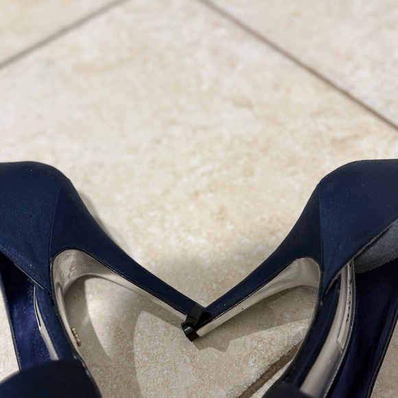 Elegant Navy Blue Peep-Toe Heels - Picture 11 of 17